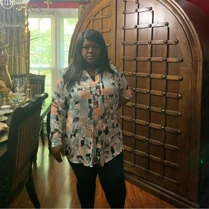 Multi colored long sleeve button up blouse